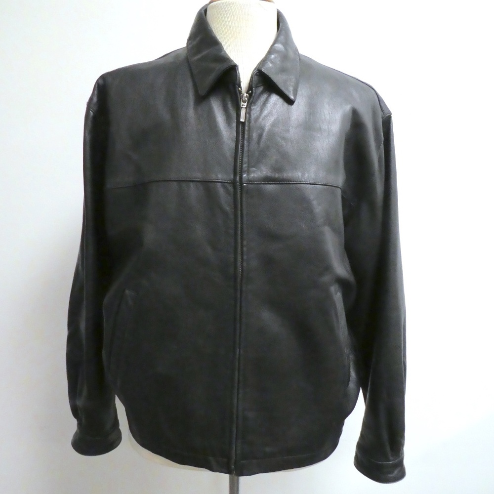 GOLDEN BEAR BLACK LEATHER ZIP MOTORCYCLE JACKET L